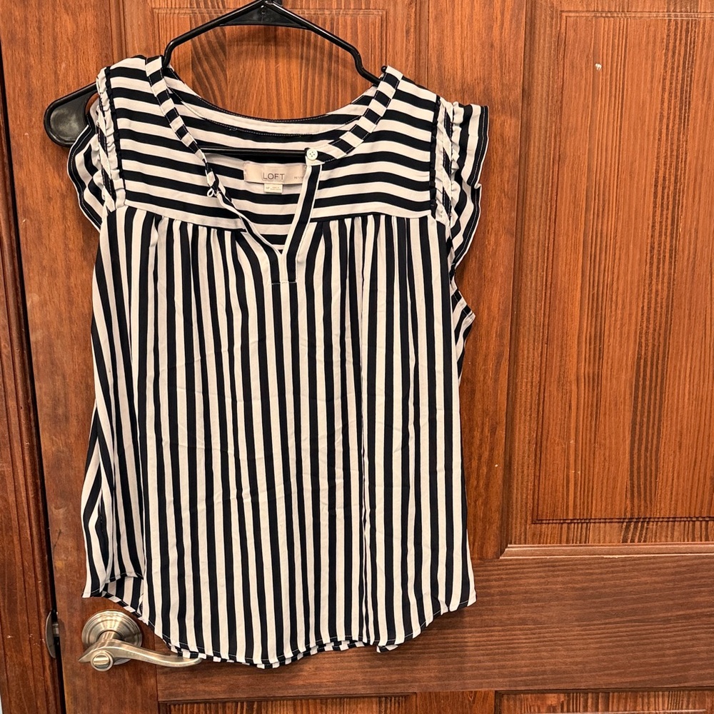 LOFT Women's Black and White Striped Blouse